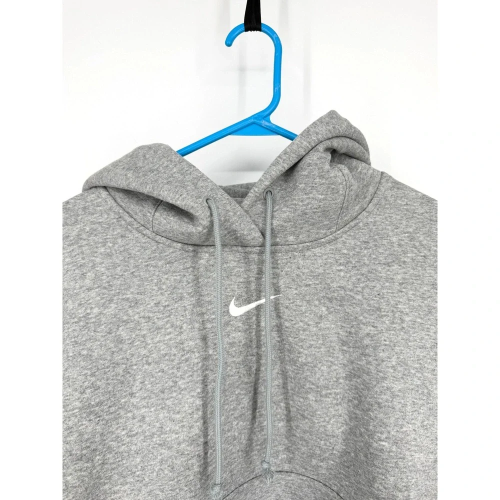 Nike Women Oversized Fleece Hoodie Dark Grey Heather Center Swoosh DQ5858-063 XL